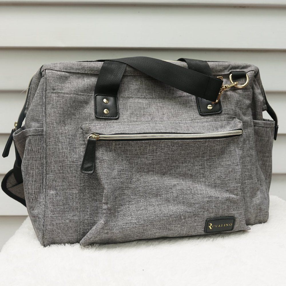 Ruvalino Grey Black Carryall Travel Tote Diaper Bag - Picture 6 of 15